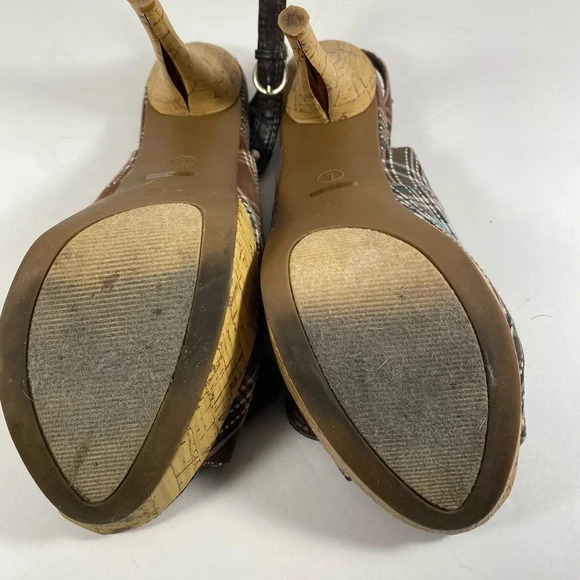 Rue 21 Brown & Teal Pin Stripe Open Toed Heels - Picture 11 of 11